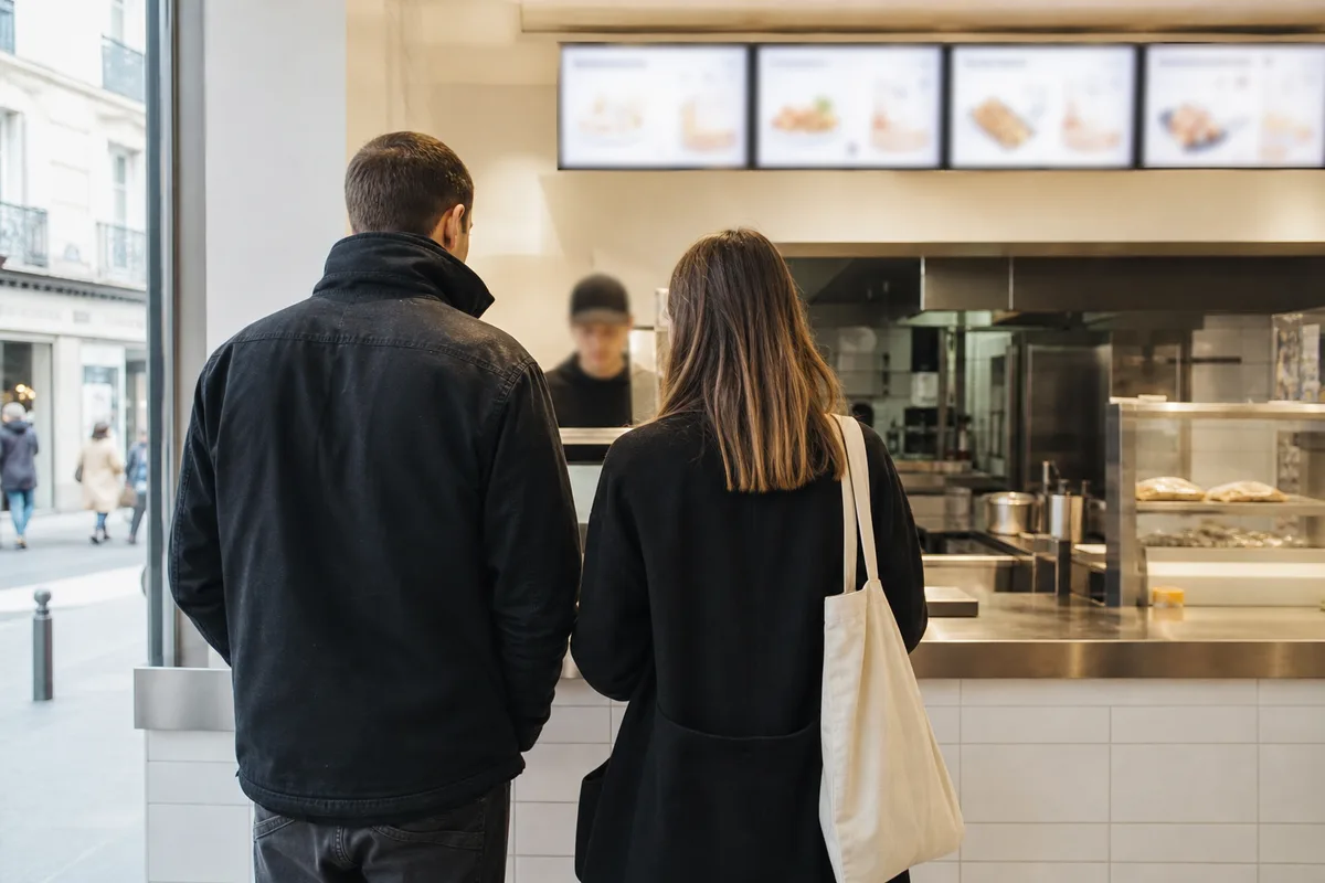 Comptoir de commande d&rsquo;un restaurant de restauration rapide en centre-ville de Beauvais